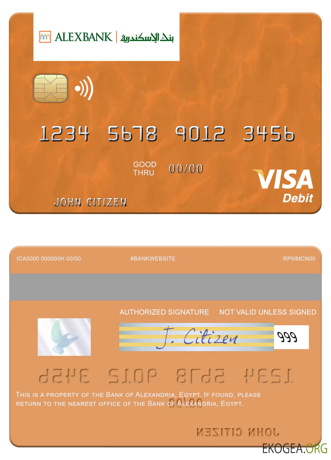 Carte de débit visa de la Banque égyptienne d'Alexandrie